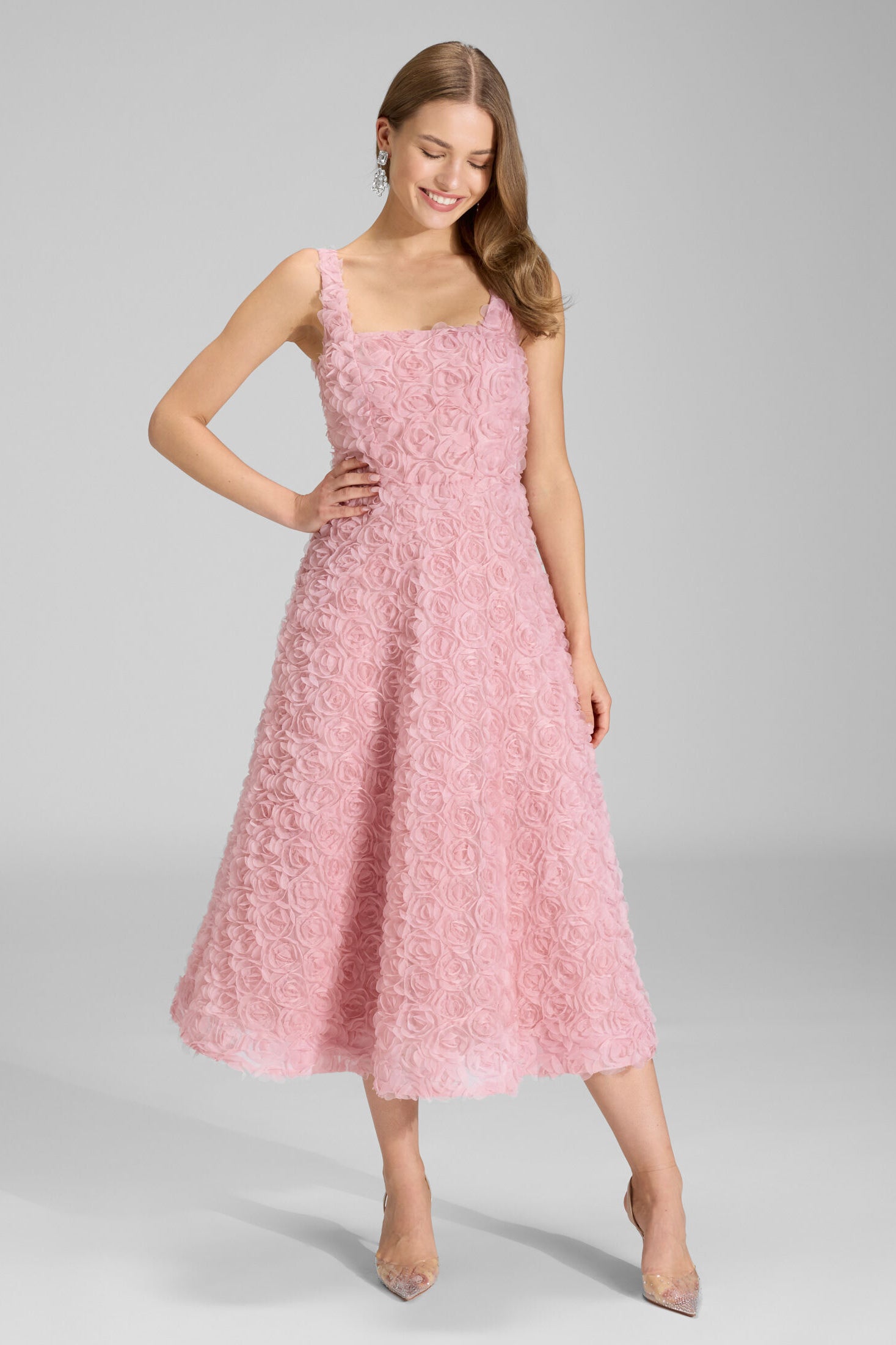 Cocktailkleid aus Blütenstoff mit Karree-Ausschnitt vintage pink