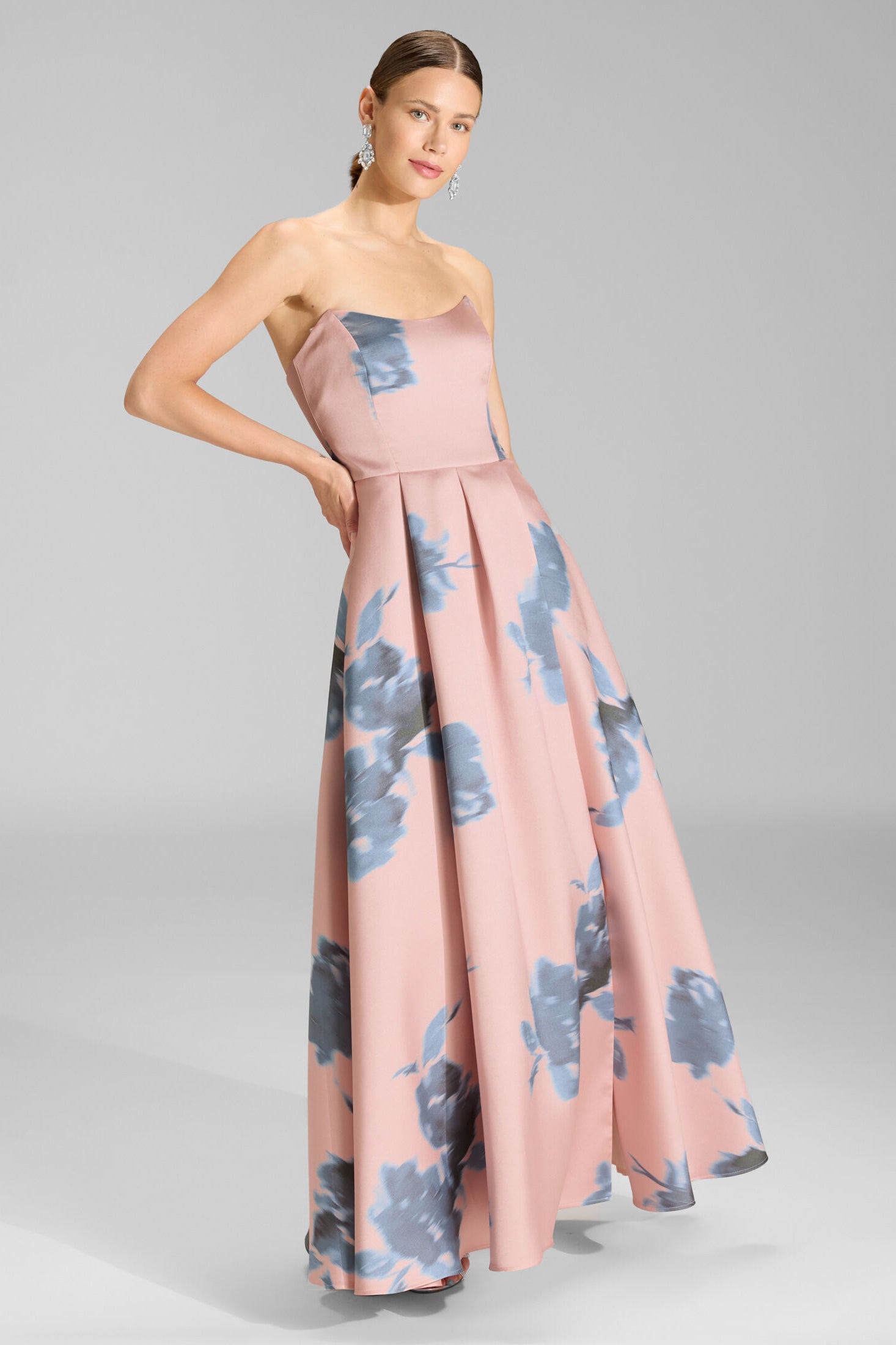 Abendkleid aus bedrucktem Twill mit Korsage Oberteil vintage pink | ice blue