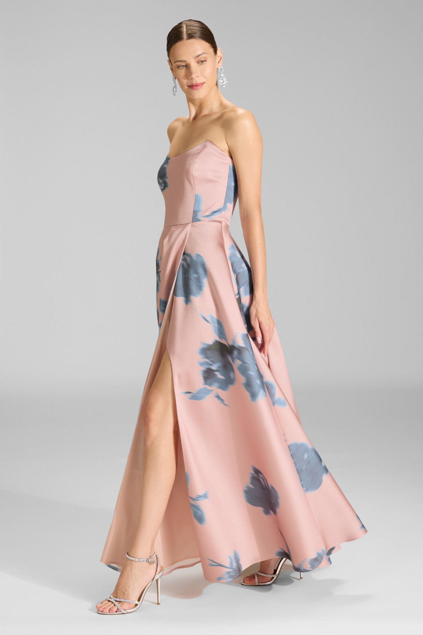 Abendkleid aus bedrucktem Twill mit Korsage Oberteil