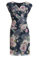 Etuikleid mit Wickel-Ausschnitt aus bedrucktem Mesh