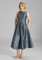 Floraler Jacquard Rock mit Falten in Midi Länge ice blue