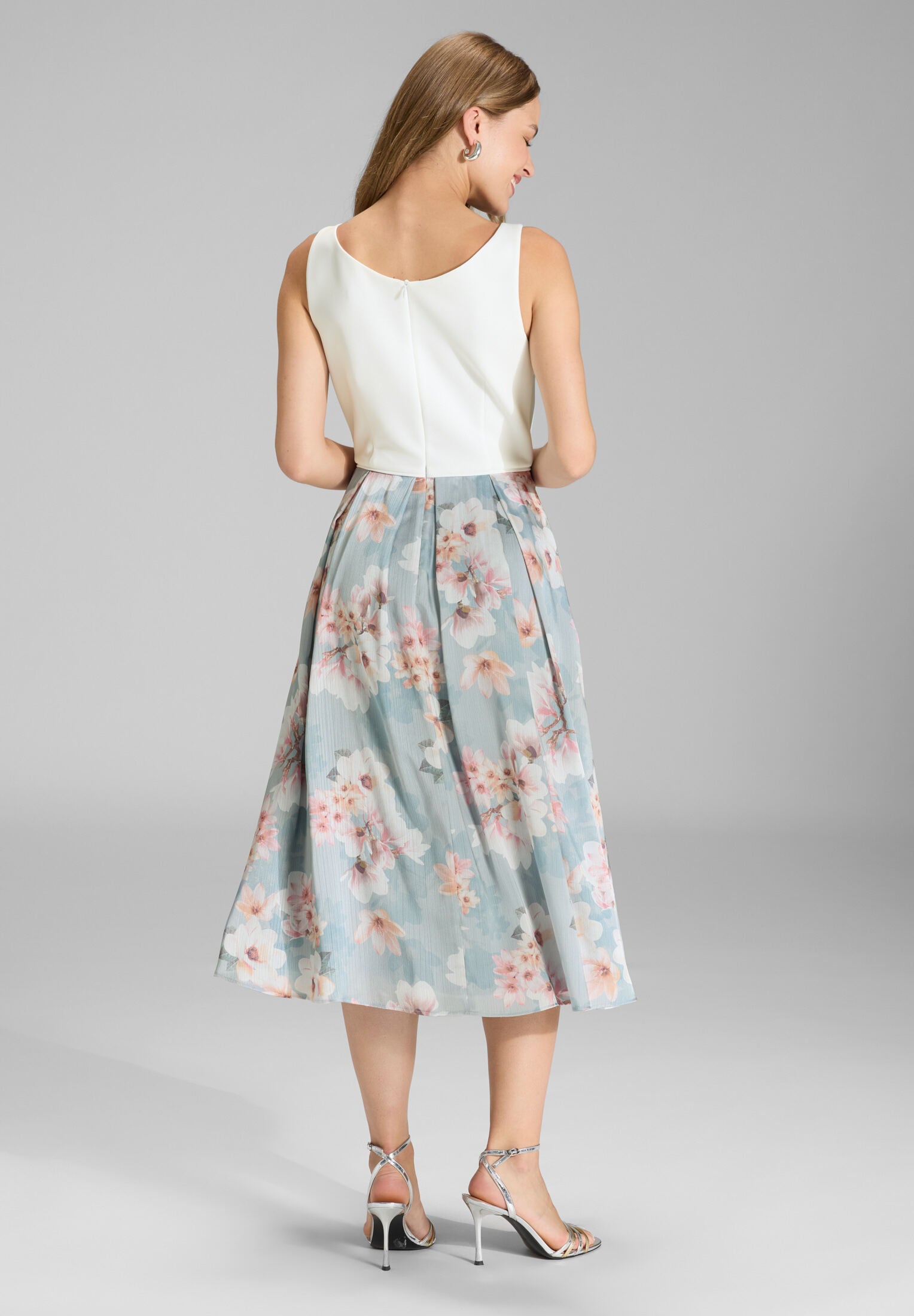 Cocktailkleid mit floral bedrucktem Rock und Scuba Oberteil