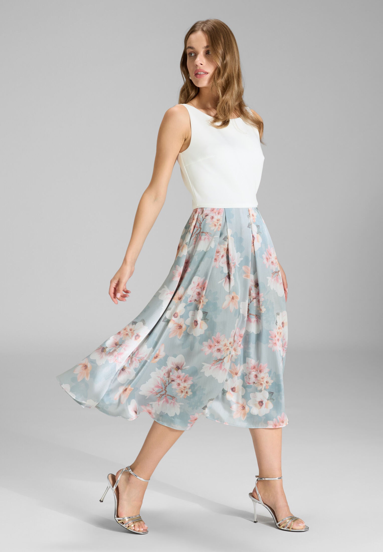 Cocktailkleid mit floral bedrucktem Rock und Scuba Oberteil