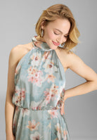Abendkleid mit blusigem Top aus floral bedrucktem Crinkle Satin