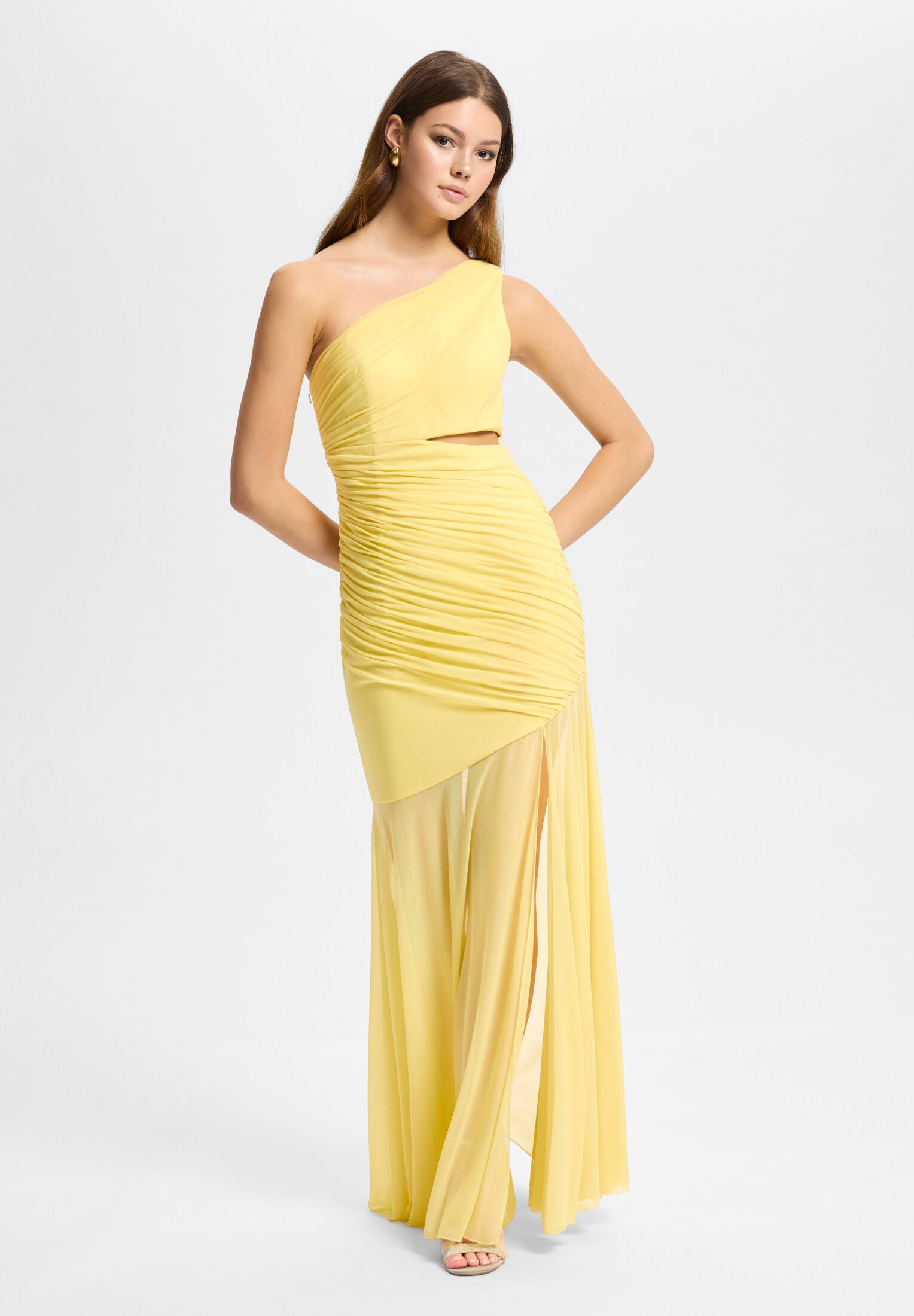 One-Shoulder-Kleid mit Cut-Out Detail butter yellow
