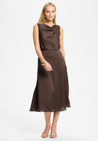 Cocktailkleid aus Satin mit Wasserfall Ausschnitt chocolate brown