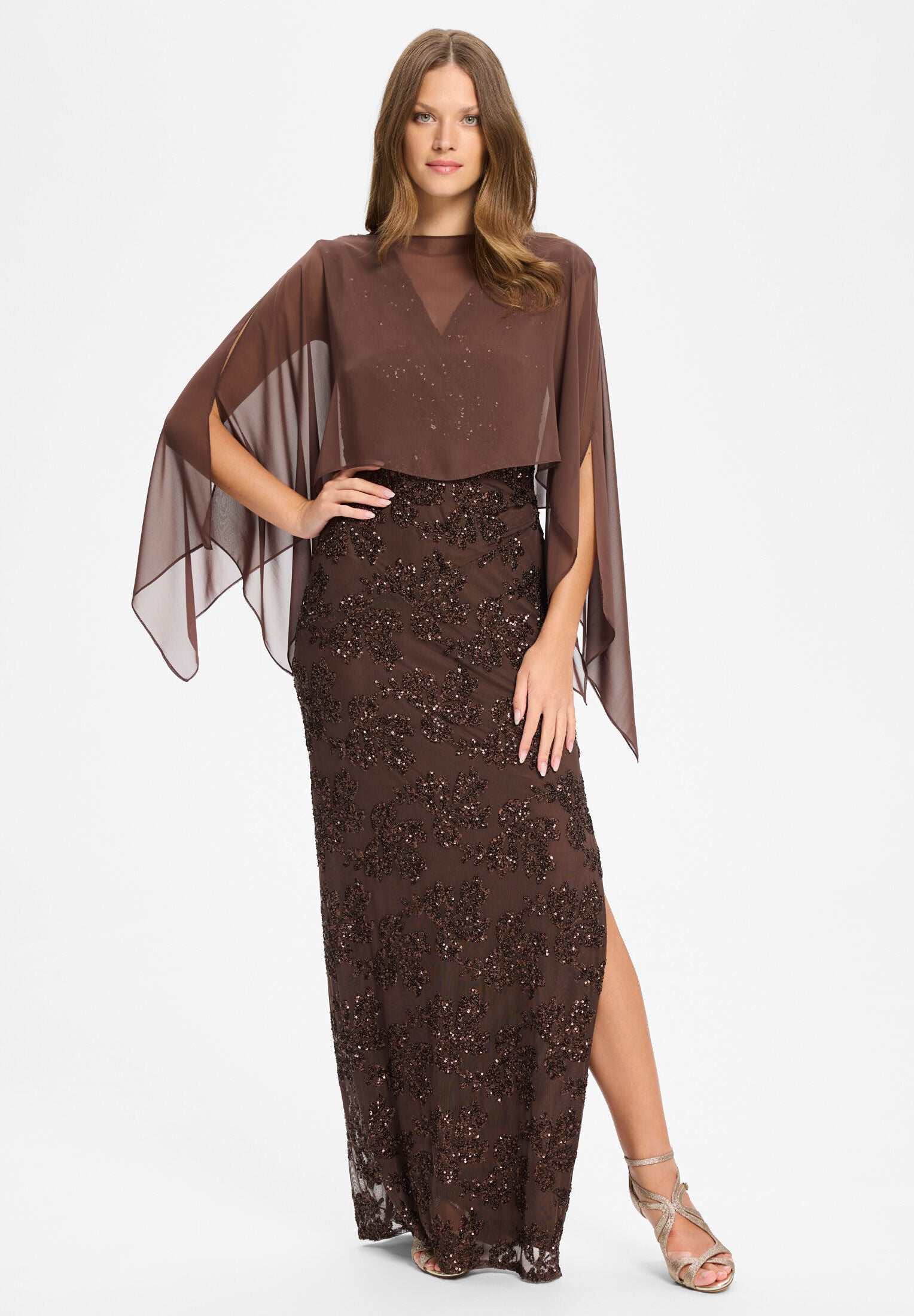 Schlupf-Stola aus Chiffon mit Ärmelschlitzen chocolate brown