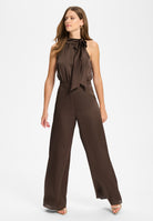 Jumpsuit mit Schluppe aus Satin chocolate brown