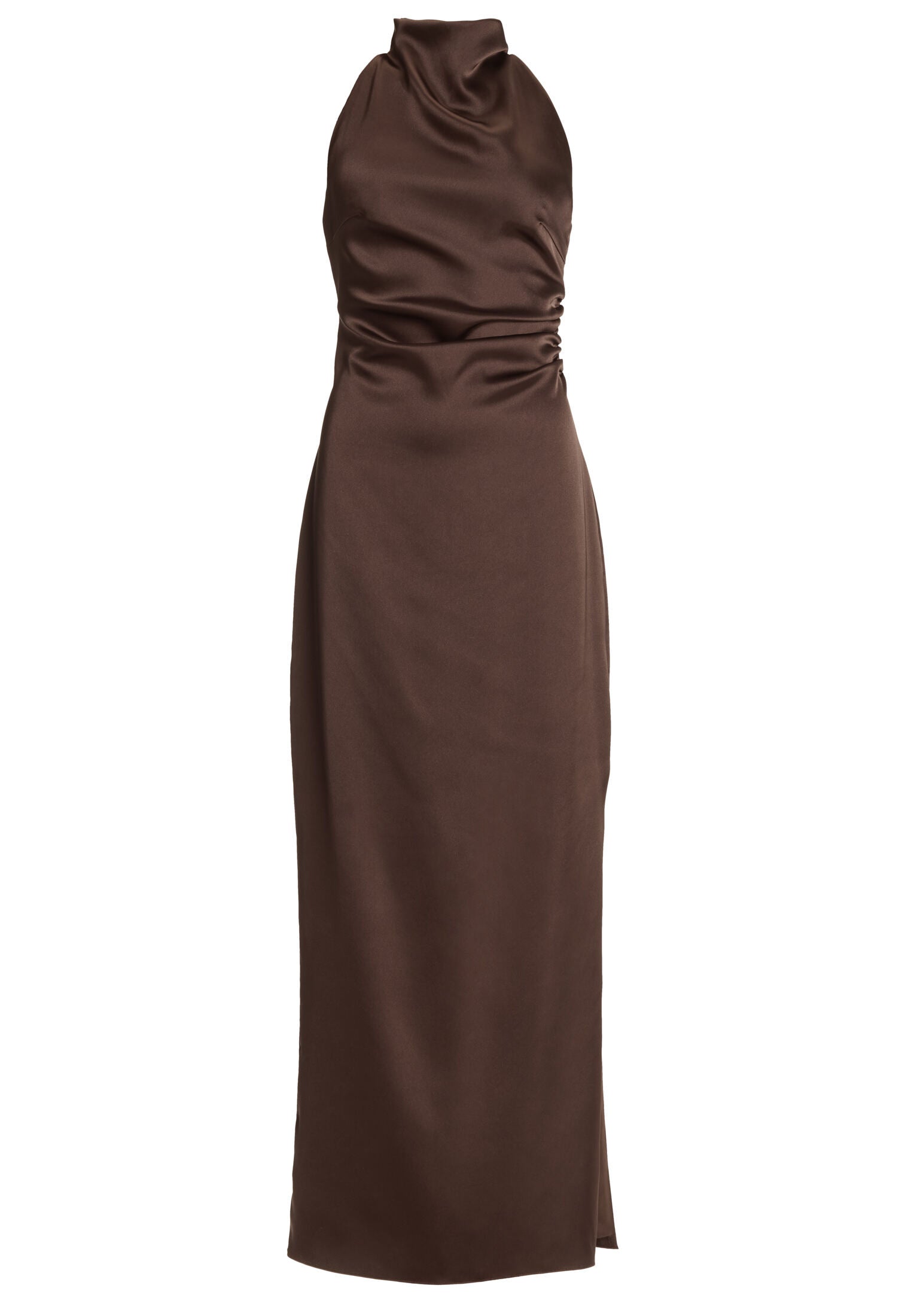 Figurbetontes Abendkleid aus Stretch Satin mit Drapierung am Kragen