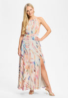 Abendkleid aus Crinkle Chiffon mit Animal Print ivory | multi