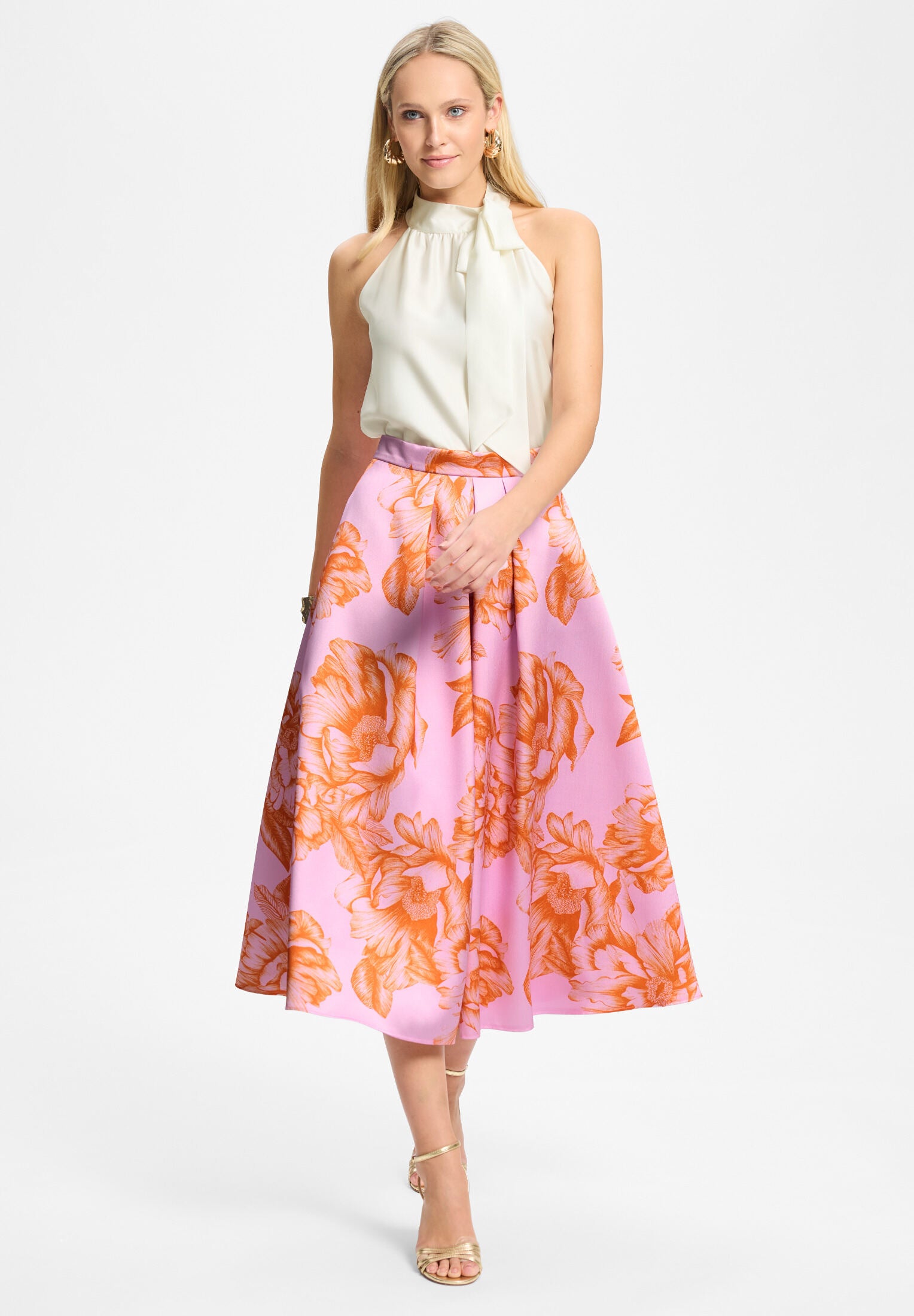Faltenrock aus bedrucktem Twill rose | dusty orange