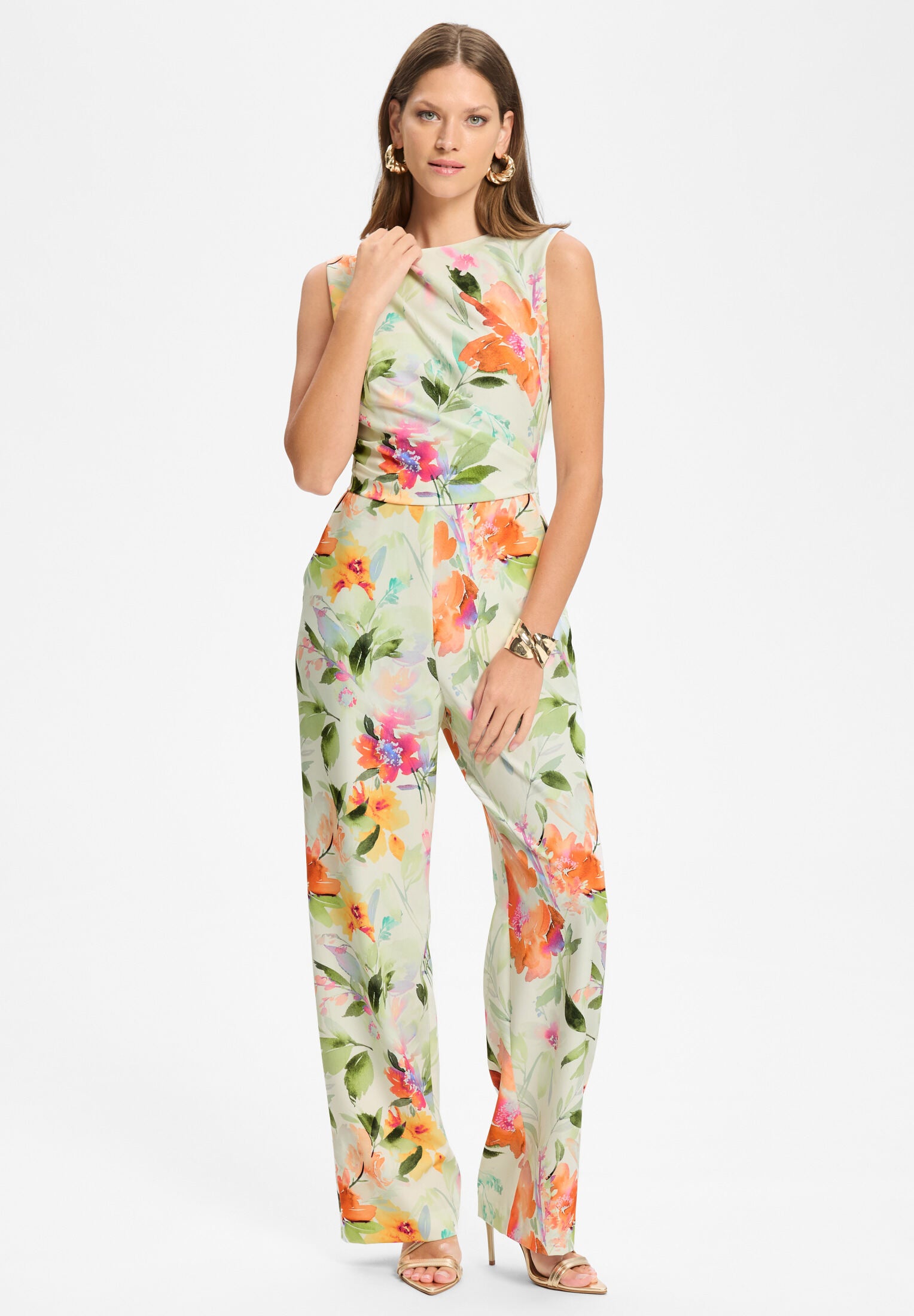 Jumpsuit aus leichtem Scuba mit Blumendruck und Drapierung ivory | multi