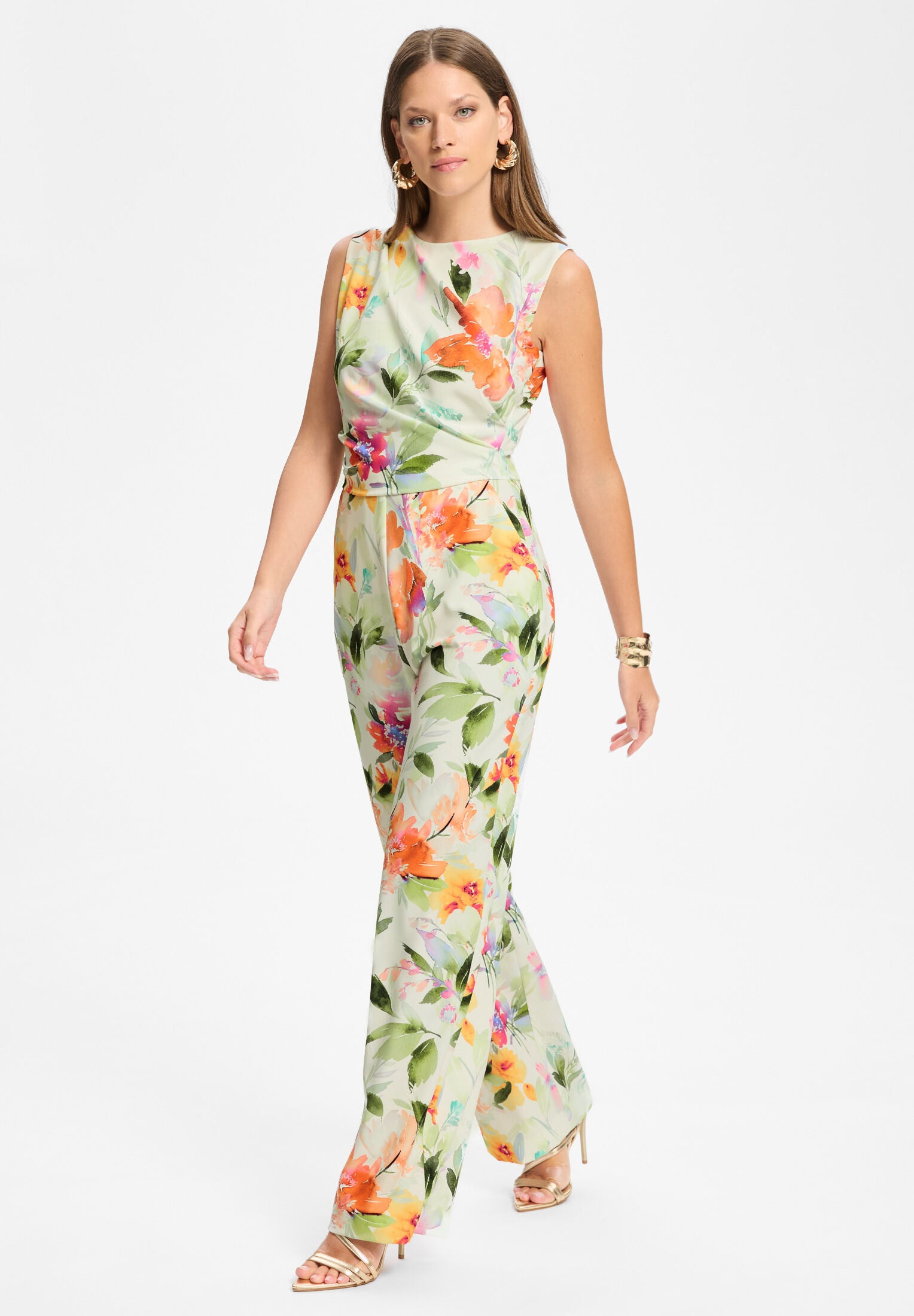 Jumpsuit aus leichtem Scuba mit Blumendruck und Drapierung