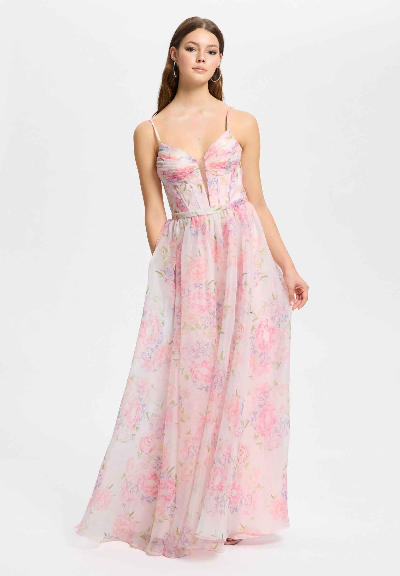 Fließendes Organzakleid mit floralem Print ivory rose print