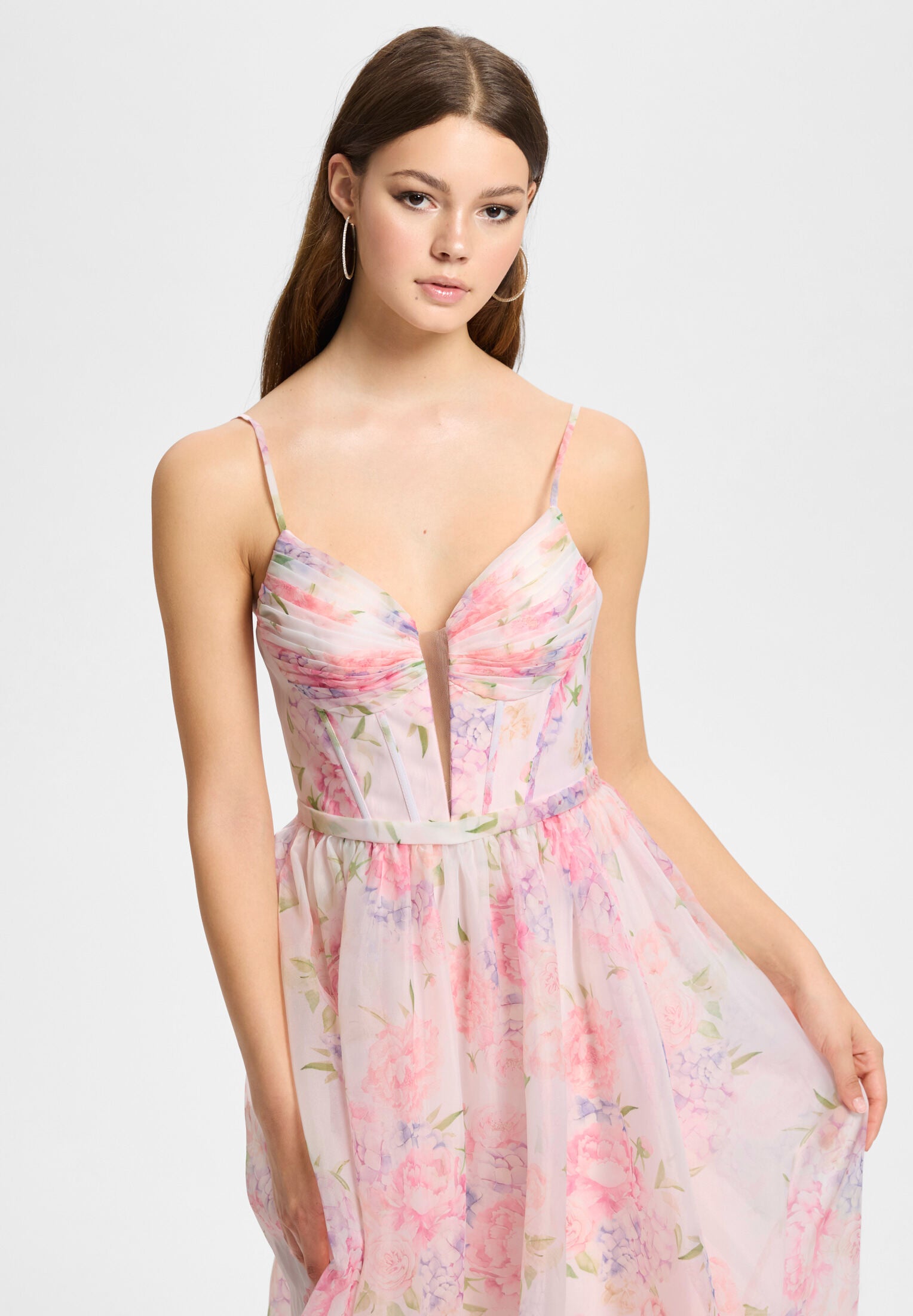 Fließendes Organzakleid mit floralem Print