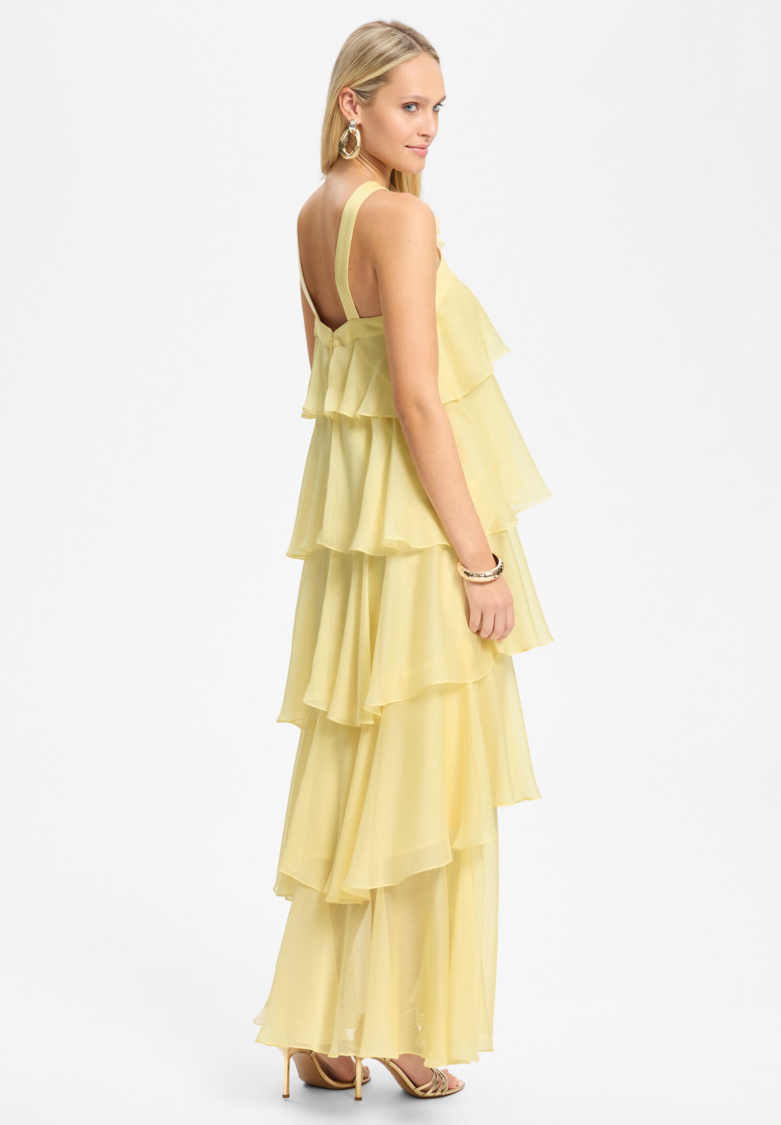 Abendkleid aus Crinkle Chiffon mit gestuften Volants