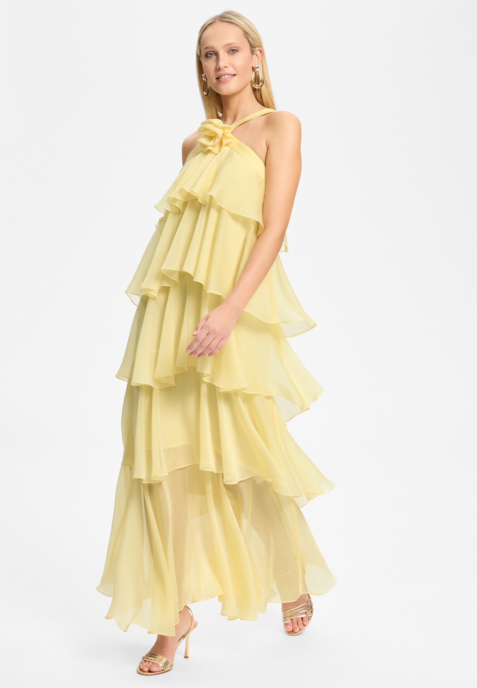 Abendkleid aus Crinkle Chiffon mit gestuften Volants