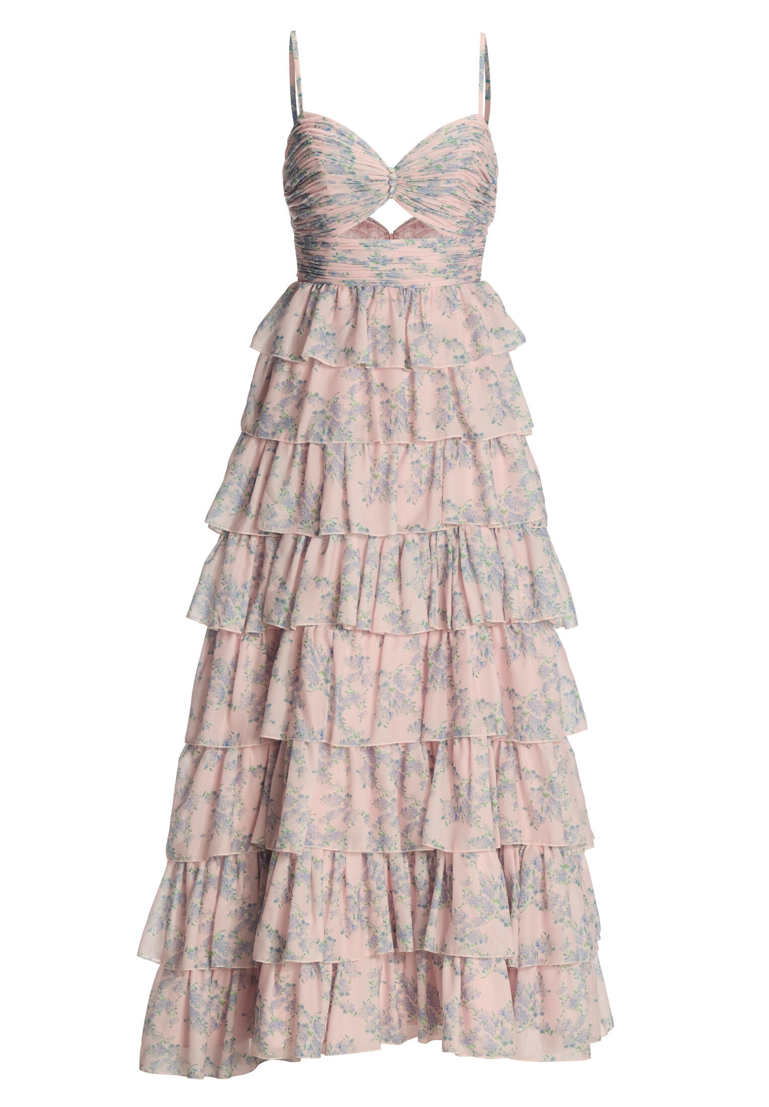 Printkleid mit Volantrock und Cut-out Detail