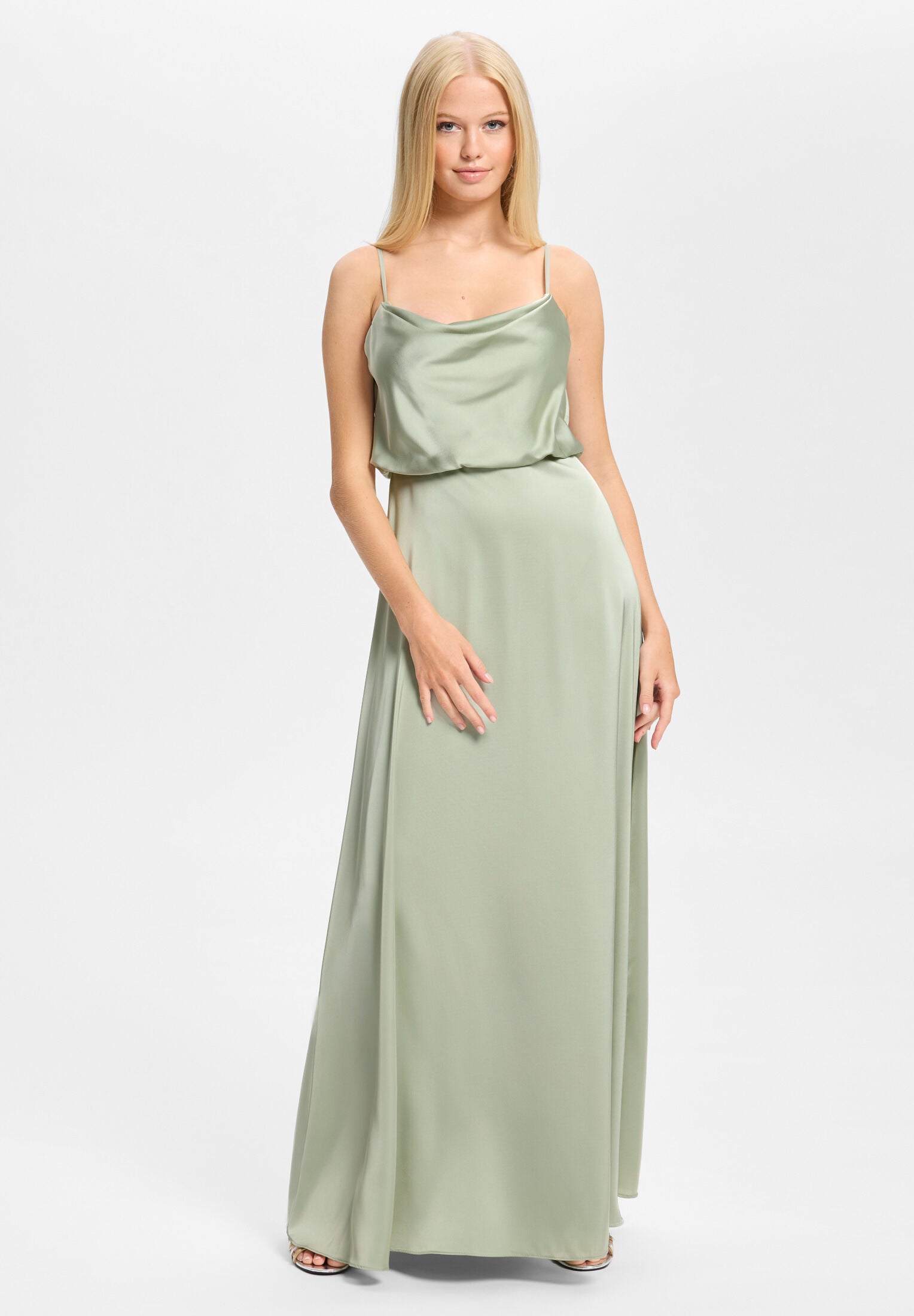 Abendkleid aus Satin mit angedeutetem Wasserfallausschnitt mint ice