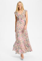 Maxikleid aus floral bedrucktem Chiffon mit Rüschen und Volants rose | multi