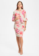 Kastige Jacke aus bedrucktem Scuba mit Rüsche am Ärmelsaum ivory | multi