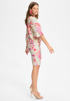 Kastige Jacke aus bedrucktem Scuba mit Rüsche am Ärmelsaum