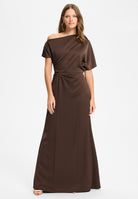 Abendkleid aus Satin mit asymmetrischem Oberteil chocolate brown