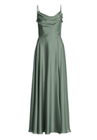 Abendkleid aus nachhaltigem Satin mit Wasserfall-Ausschnitt und Beinschlitz
