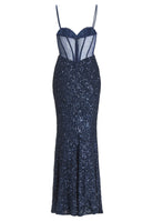 Paillettenkleid mit Taillenpart in See-through Optik