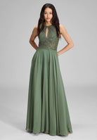 Abendkleid mit Stickerei und Cut-Out Detail leaf green