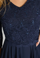 Midi Kleid mit paillettenbesetztem Spitzenoberteil