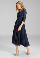 Midi Kleid mit paillettenbesetztem Spitzenoberteil