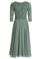 Midi Kleid mit paillettenbesetztem Spitzenoberteil