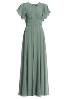 Chiffon Jumpsuit mit Überrock und Volantärmeln