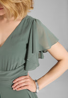 Chiffon Jumpsuit mit Überrock und Volantärmeln