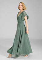 Chiffon Jumpsuit mit Überrock und Volantärmeln