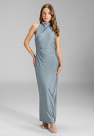 Abendkleid aus Jersey Satin mit Drapierung am Kragen ice blue