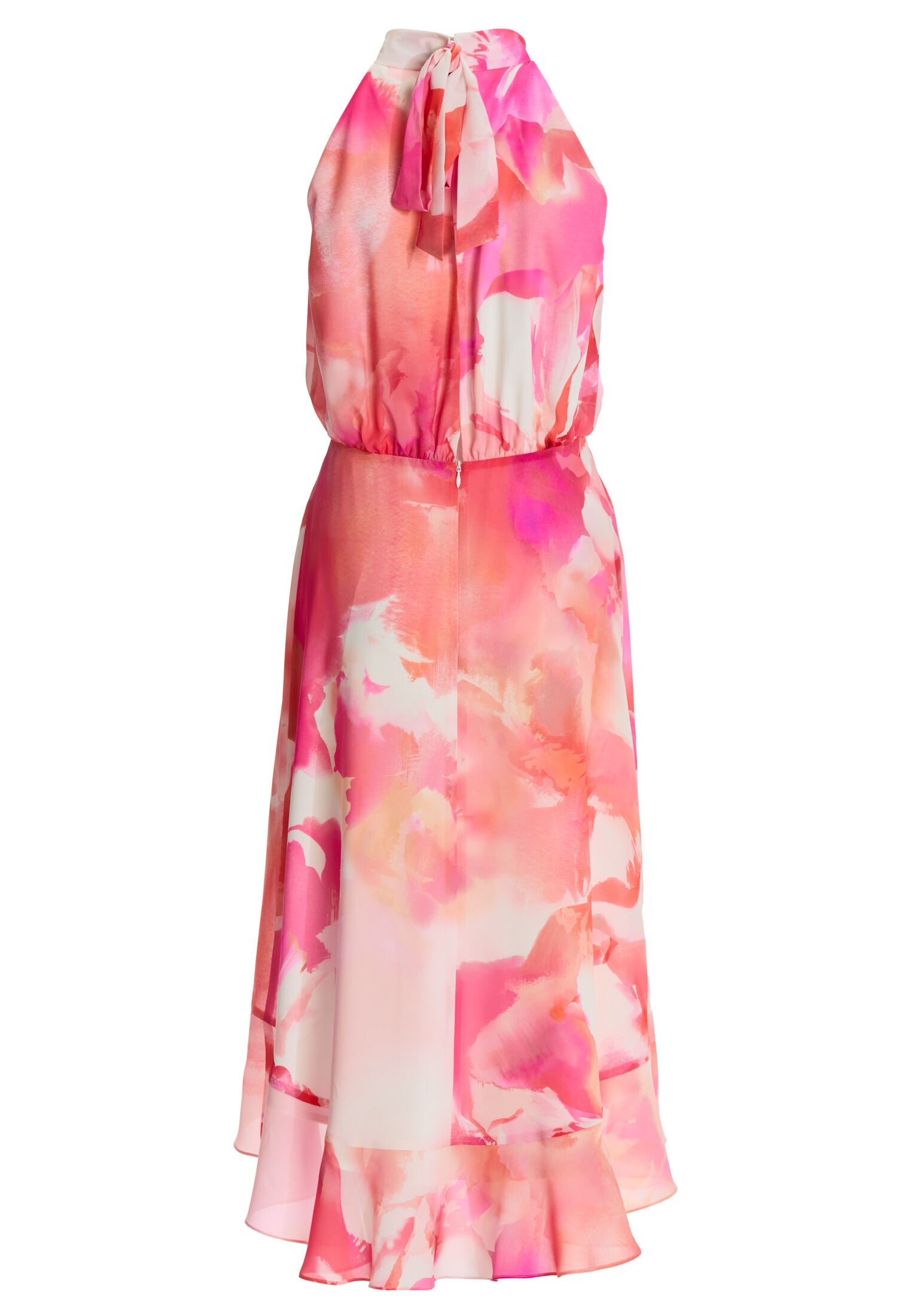 Cocktail Kleid aus bedrucktem Chiffon mit Volant am Saum