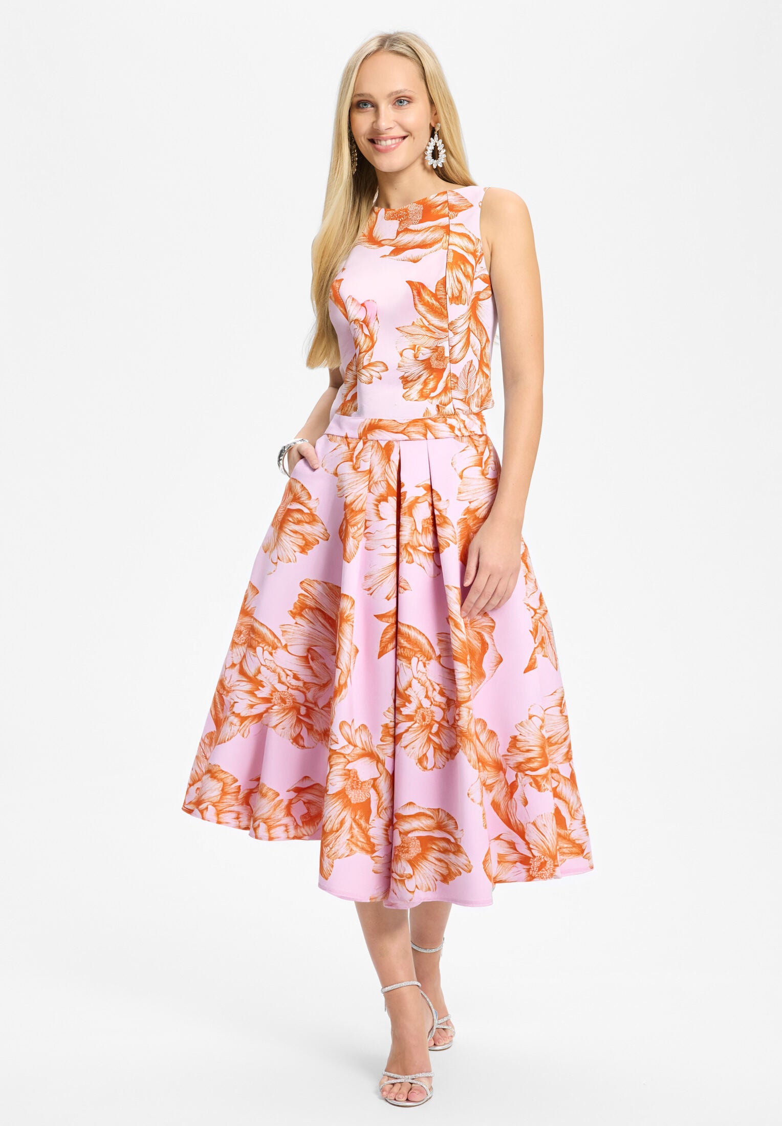 Top aus bedrucktem Twill rose | dusty orange