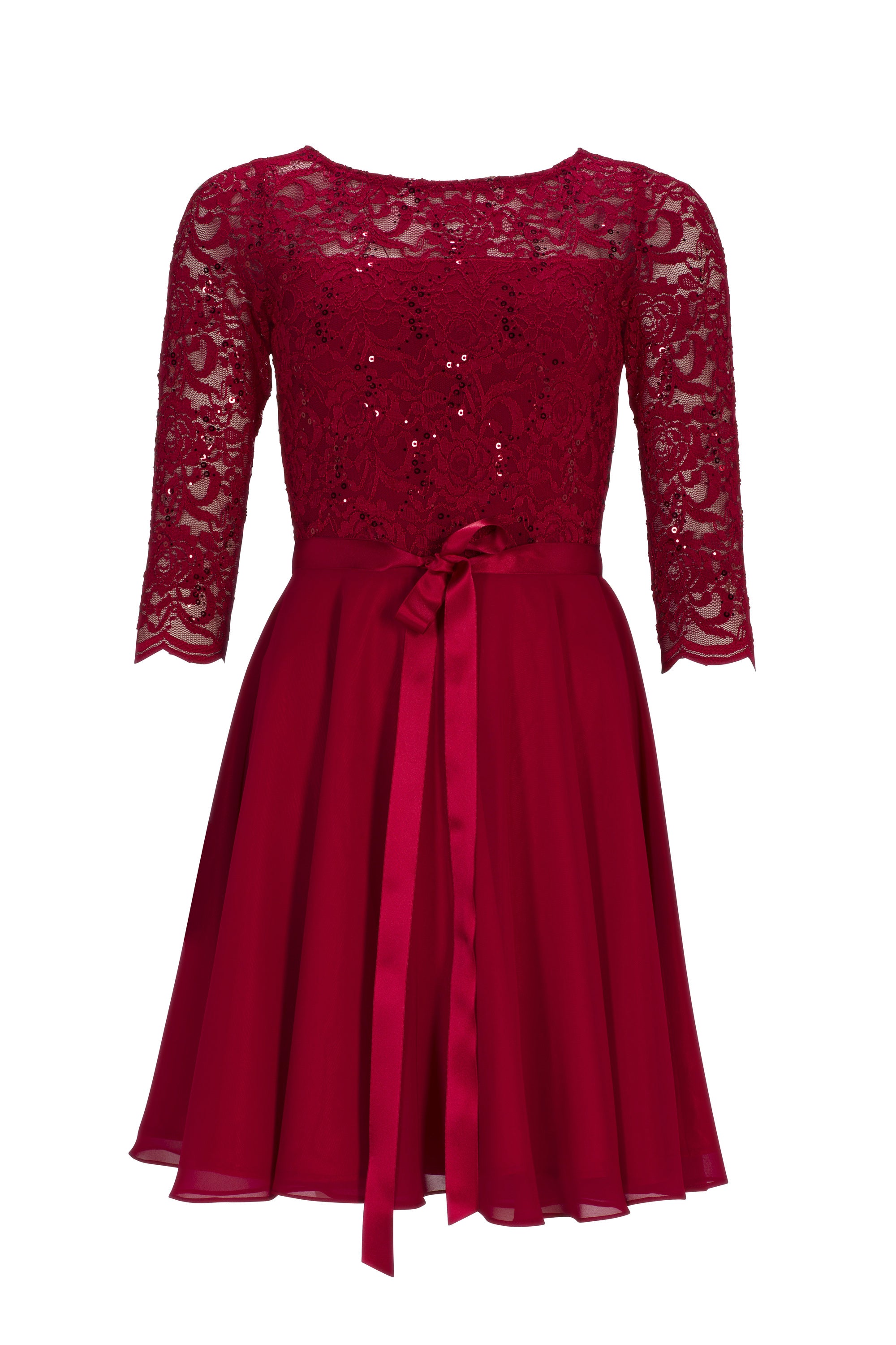 Cocktailkleid aus Paillettenspitze mit Chiffonrock rio red
