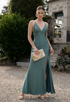 Abendkleid mit Knotendetail am Rücken aus Jersey Satin deep slate