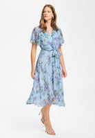Midi Kleid in Wickel Optik aus Chiffon mit Metallicfäden