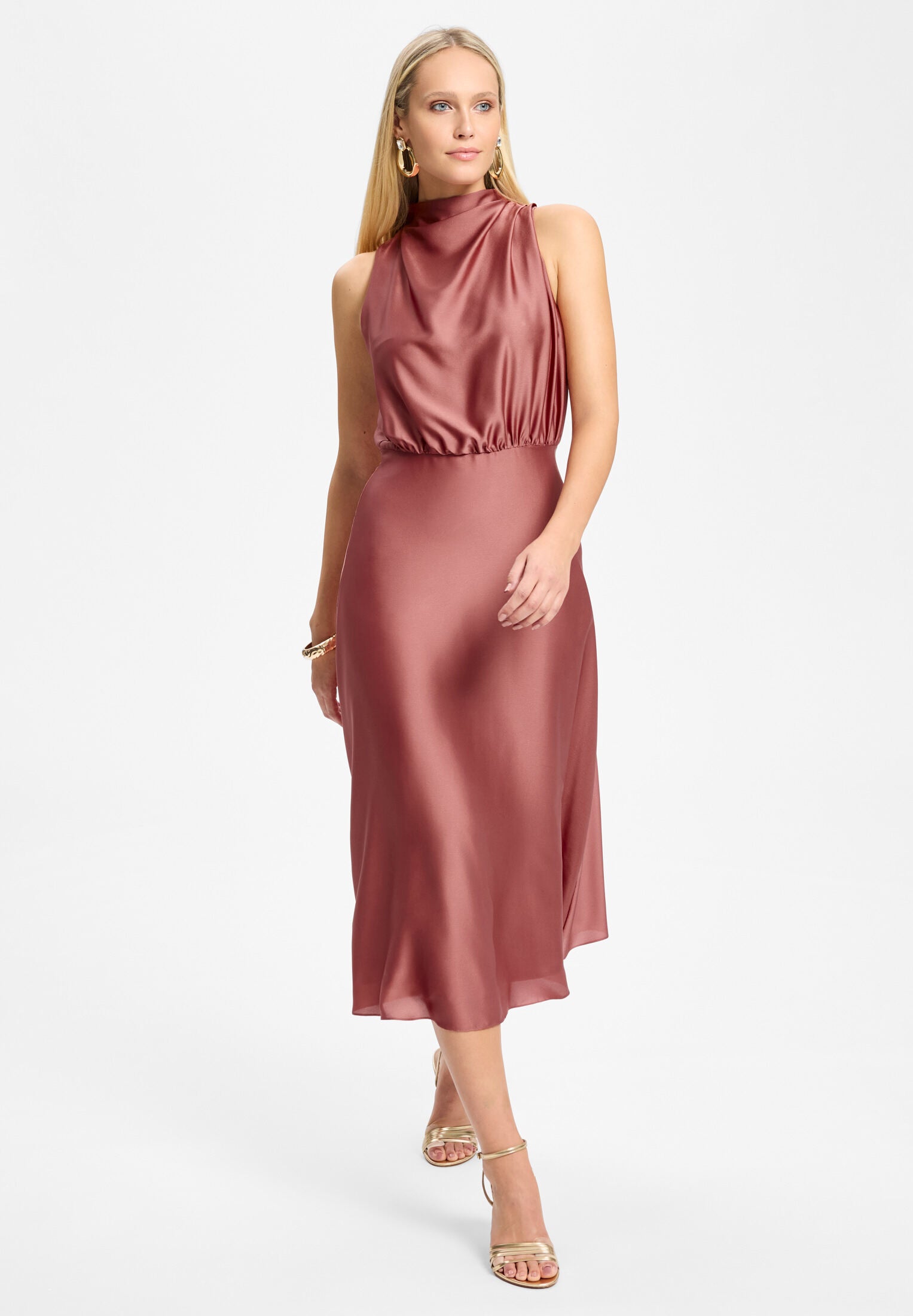 Midi Kleid aus Satin mit Drapierung blush rose