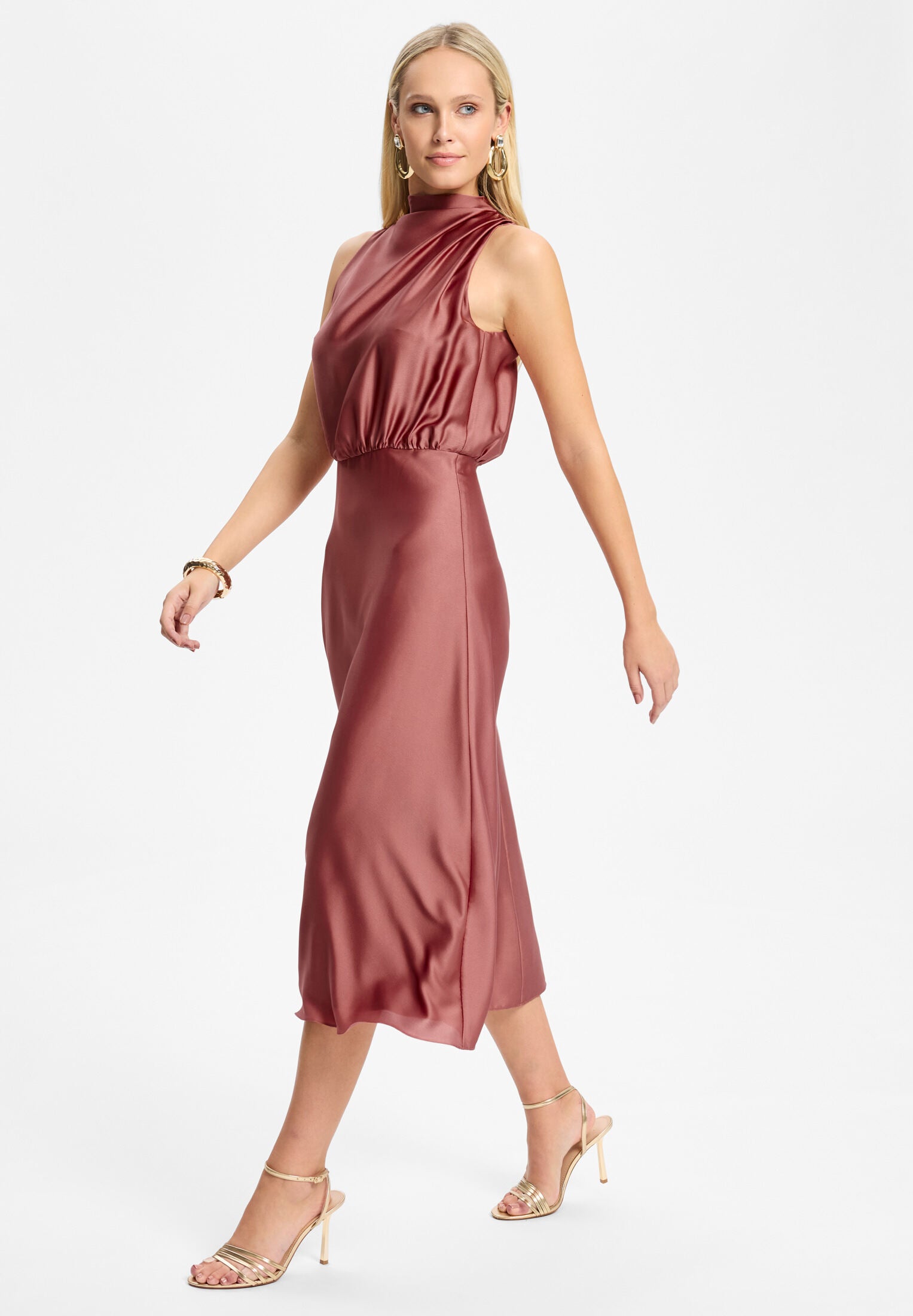 Midi Kleid aus Satin mit Drapierung