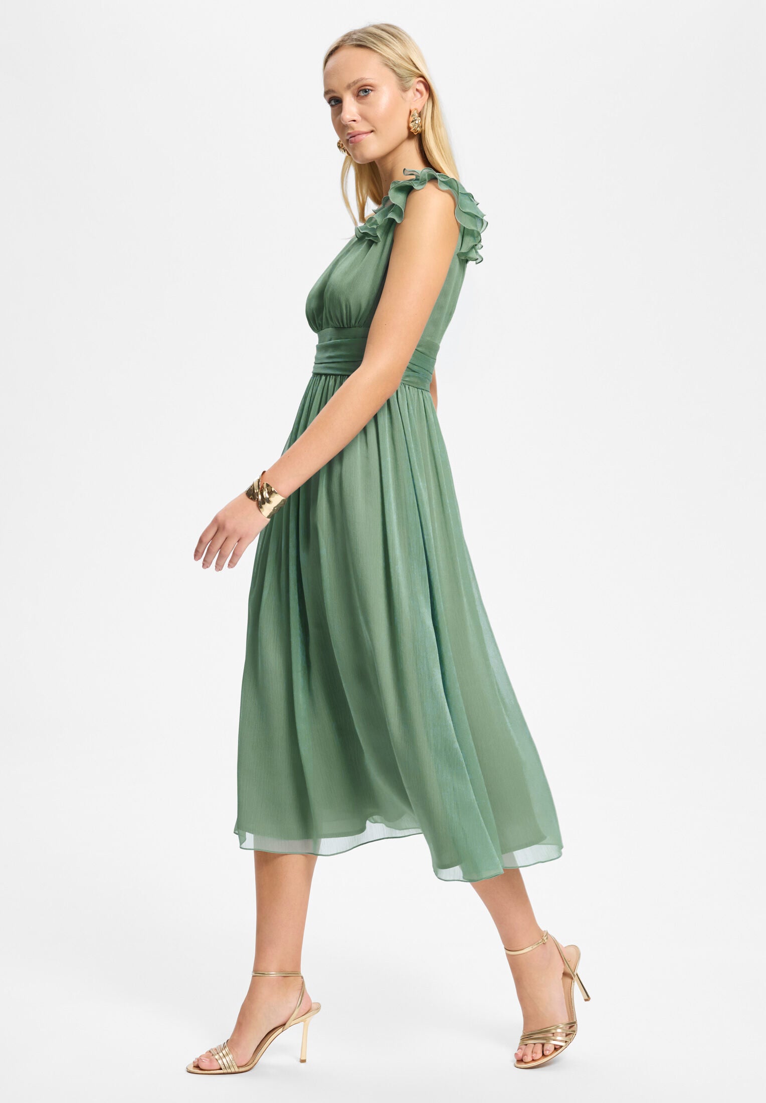Cocktailkleid aus Crinkle Chiffon mit Volant Detail