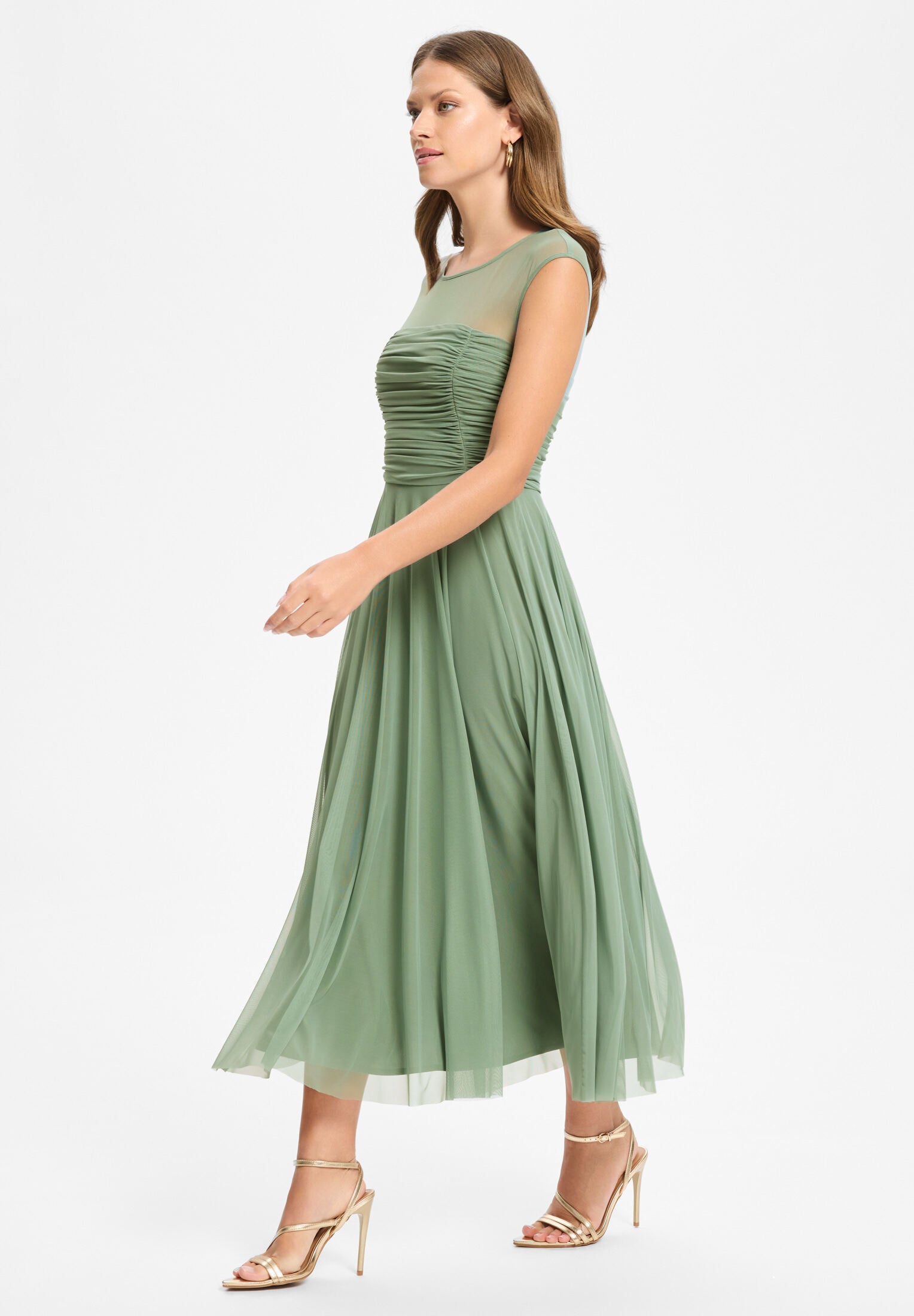 Cocktailkleid aus Mesh mit geraffter Korsage