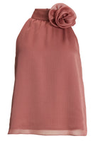Top mit Stoffblüte aus Crinkle Chiffon