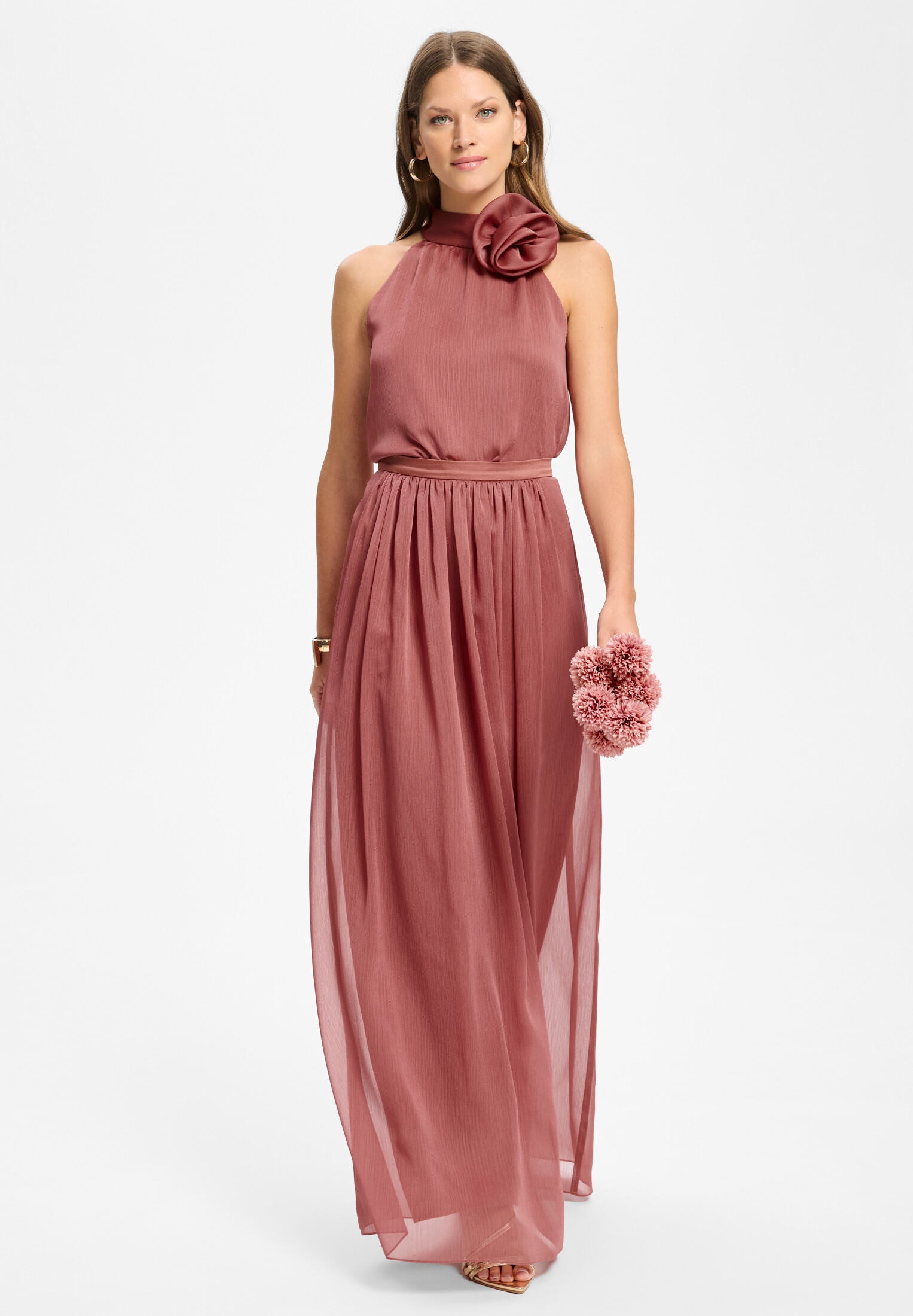 Top mit Stoffblüte aus Crinkle Chiffon blush rose