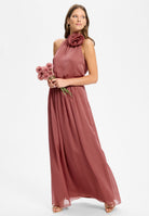 Top mit Stoffblüte aus Crinkle Chiffon