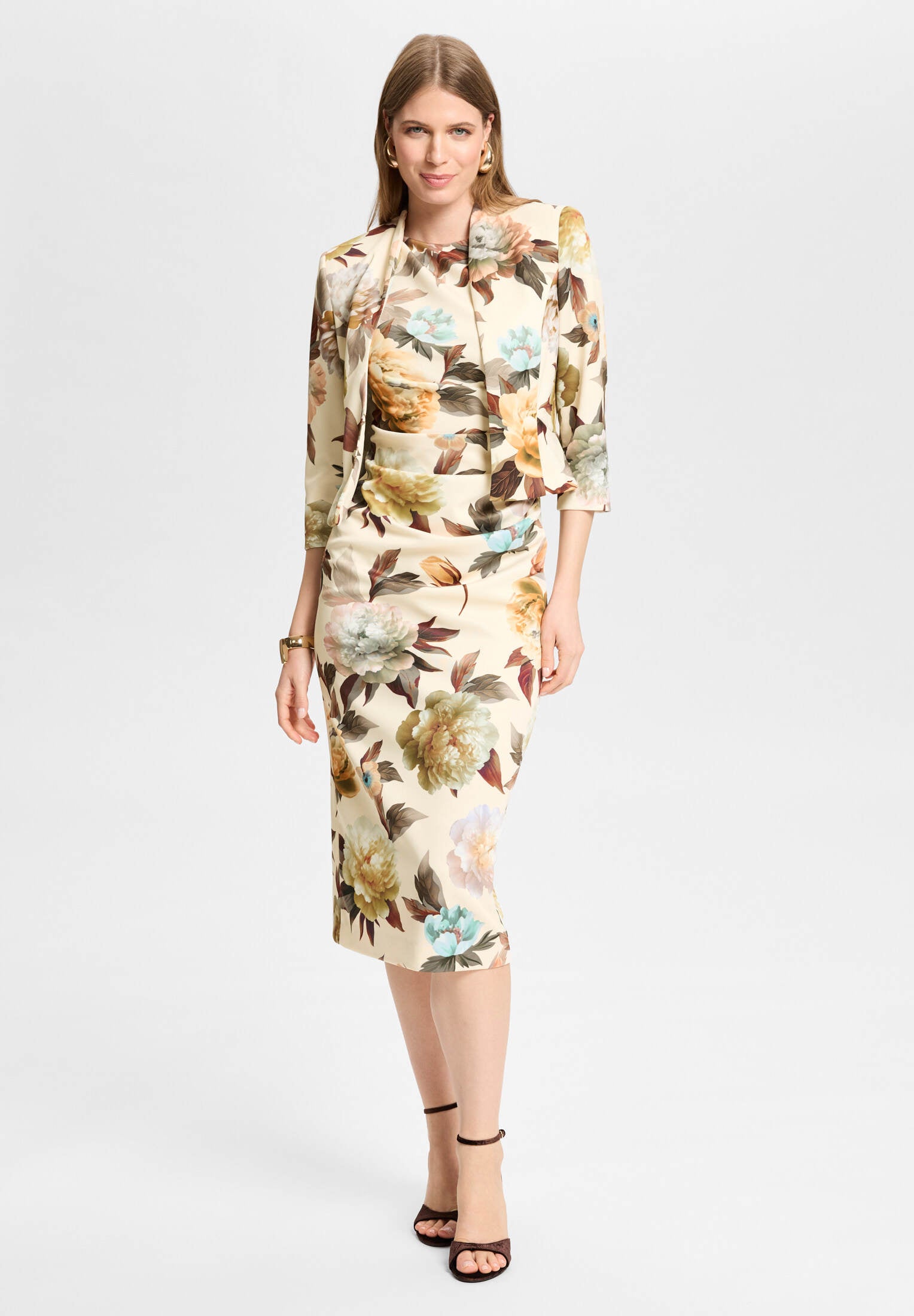 Floral bedruckter Scuba Blazer champagne beige | chocolate brown